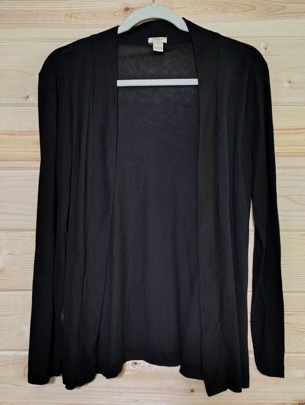 J.Crew Black Open Front Cardigan Small Lightweight Long Sleeve Layering Classic